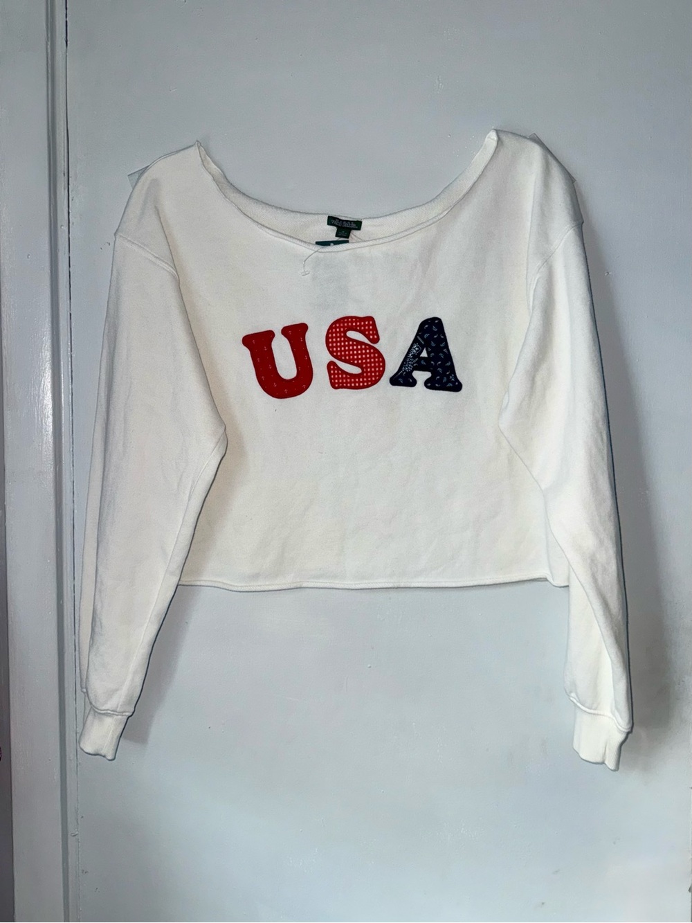 Women’s Off The Shoulder Long Sleeve Pullover Sweatshirt- Cream M - Picture 4 of 8